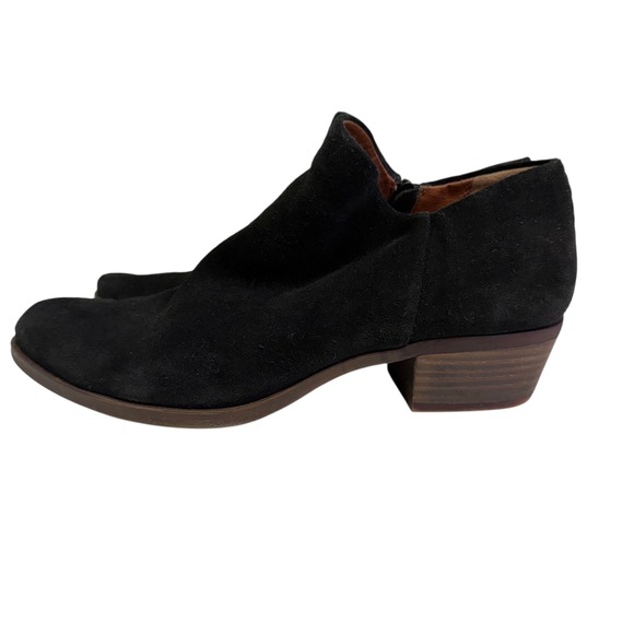 Lucky Brand Brett Black Suede Ankle Booties Side Zip Block Heel Women's 8.5M - Picture 5 of 11